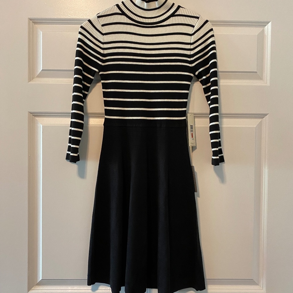 Eliza J Striped Mock Neck 3/4 Sleeve Sweater Dress